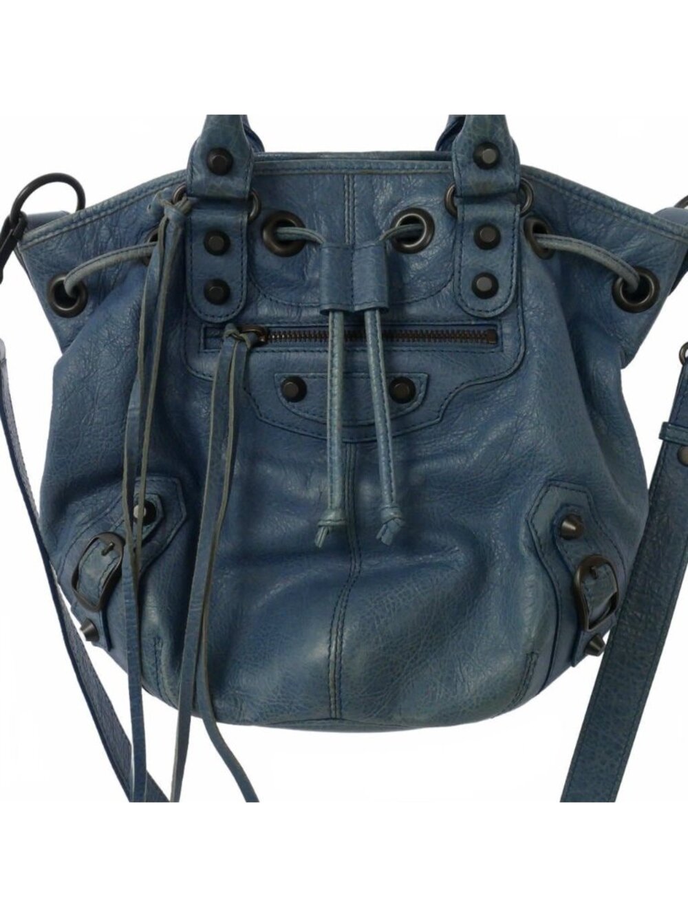 Balenciaga Classic Mini Pom Leather 2-Way Shoulder Bag Blue - Picture 2 of 7